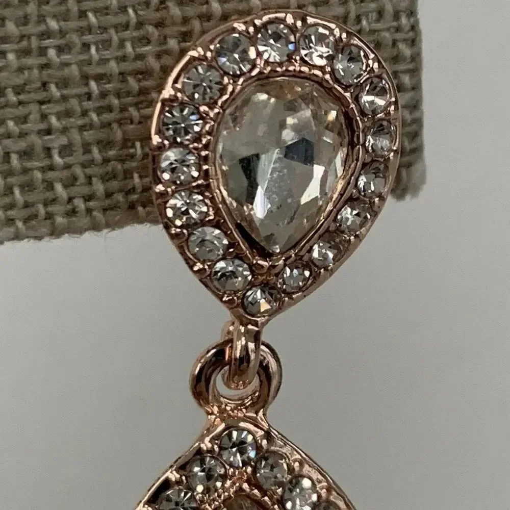 Rose Gold Tone Teardrop Bridesmaid Earrings with Pavé Halo